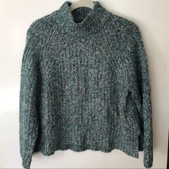 Urban Outfitters Silence + Noise Easton Mock Neck Teal chunky knit Sweater XS - Picture 8 of 10